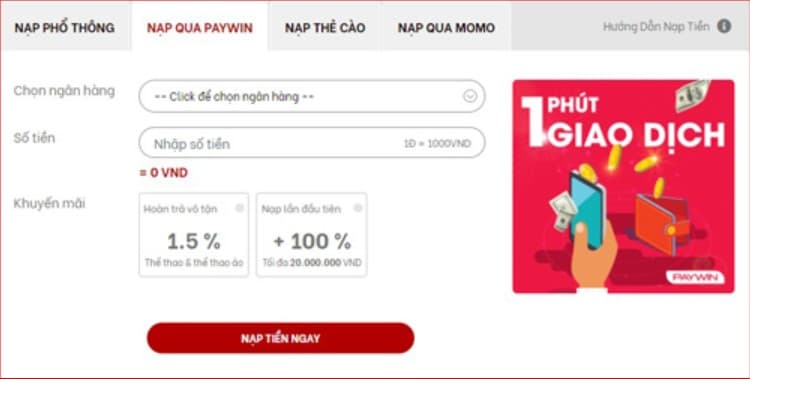 Nạp tiền Red88 bằng ứng dụng Paywin